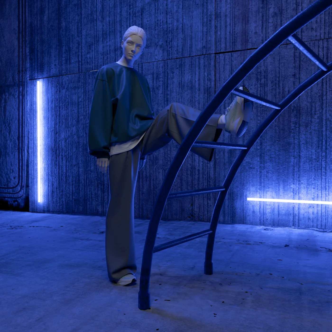 BINK mannequin under neon light